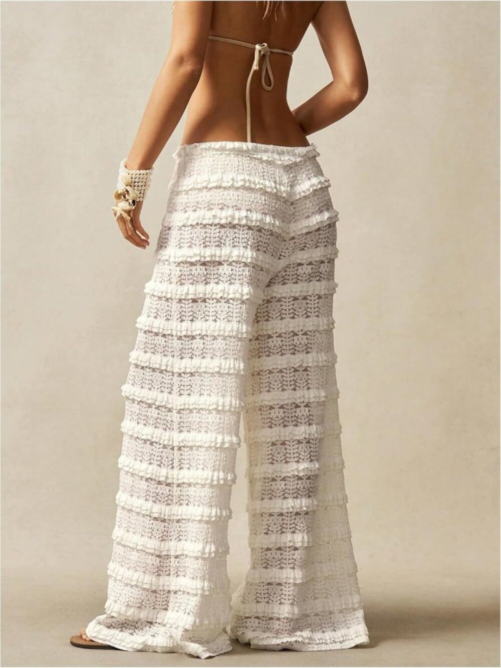 Chic Women's Crochet Lace Pants - Stylish Mesh Beach Cover-Up for Vacation - Picture 2 of 5